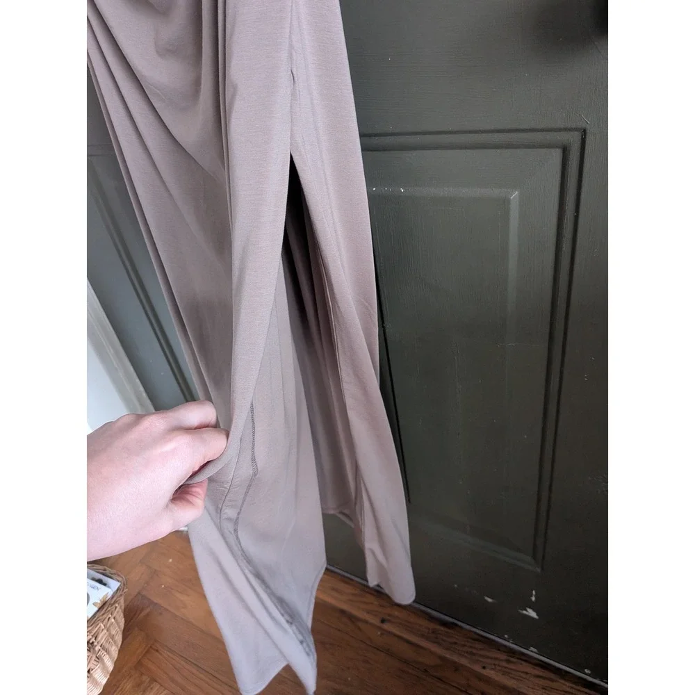 Abercrombie & Fitch Taupe Ruched Mock Neck Maxi Dress Side Slit MP Petite Brown